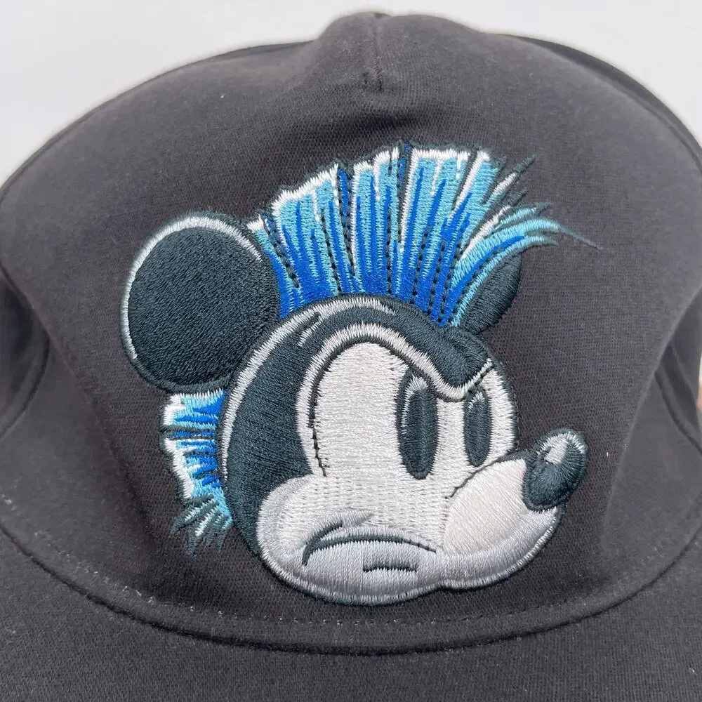 Disney Mickey Mouse Black Blue Mohawk Punk Baseball Hat Edgy Cap Teen Youth Size